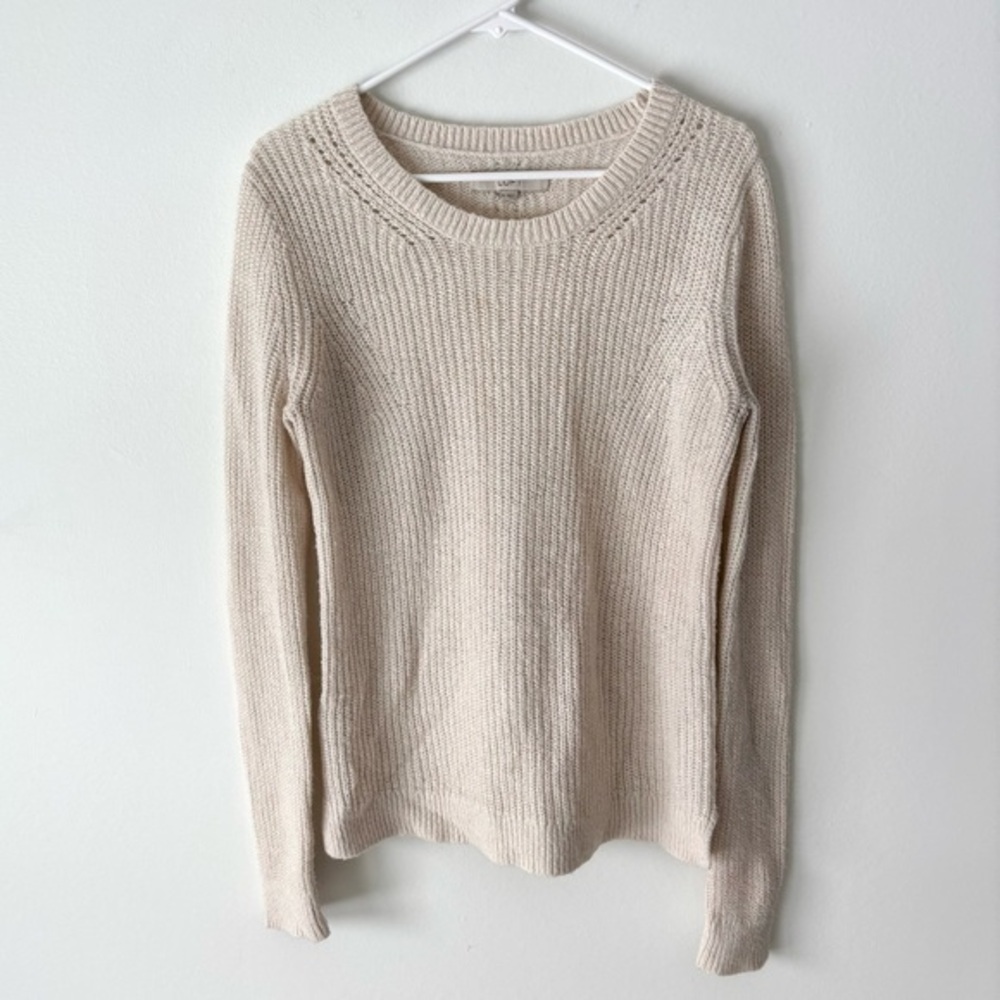 LOFT Cream Scoop Neck Knit Sweater